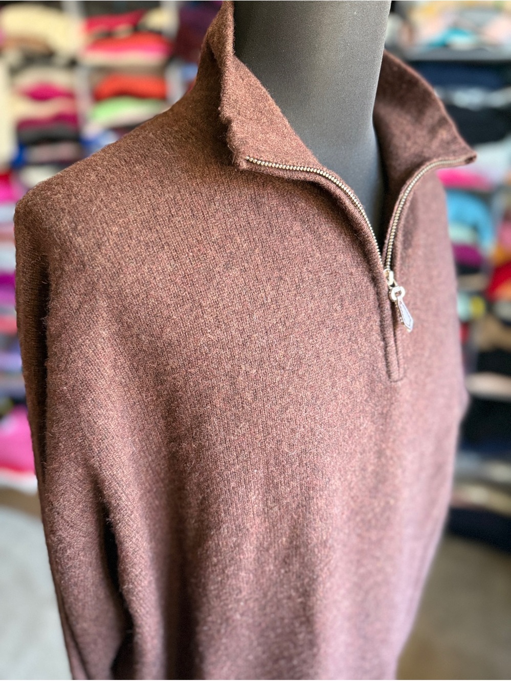 Men's Brown Half-Zip Cashmere Sweater